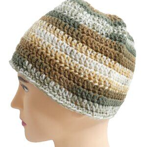 Multicolor Stripes Beanie OS Handmade Crochet Hand Knit Warm Winter Cap Hat NWT